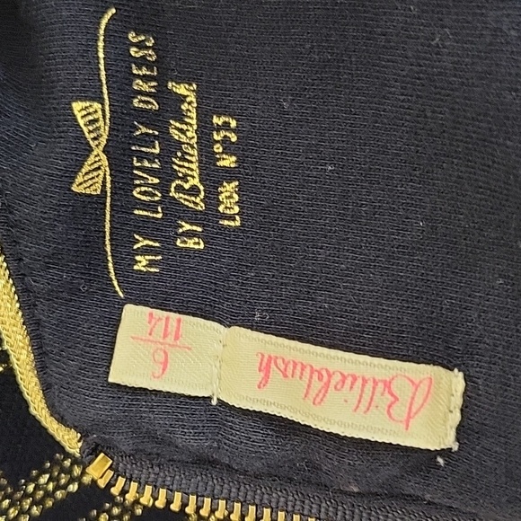 Billieblush Navy and Gold Sheath Dress with Bishop Sleeves Girls Sz 6 - Picture 5 of 7